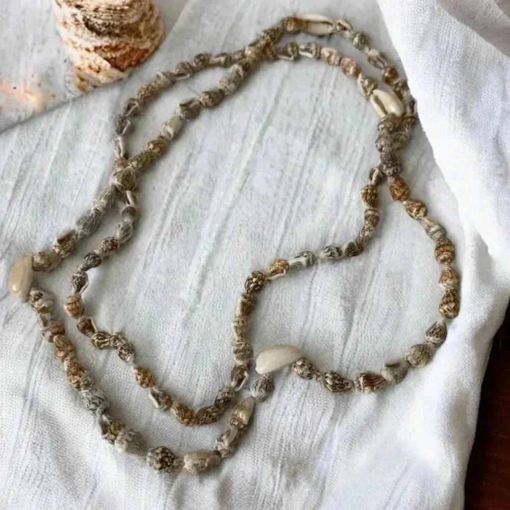 Long conch  beaded seashell necklace